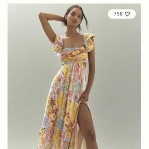 BHLDN ALIVIA CHIFFON CUTOUT PRINTED MIDI DRESS